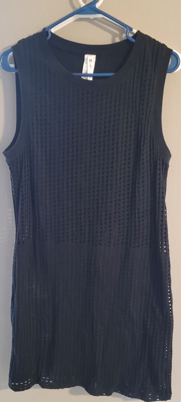 Women's Sleeveless short black dress block knit partial see through size...